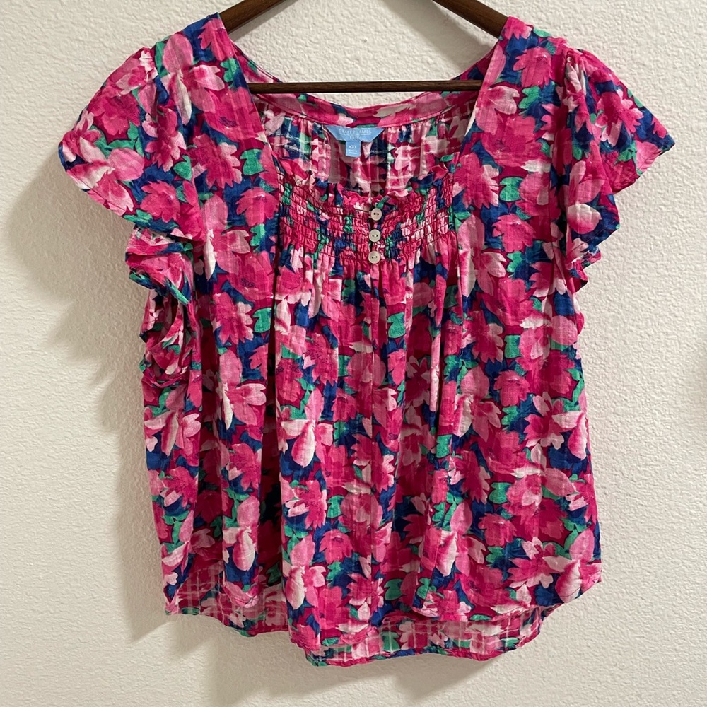Draper James Vibrant Pink and Blue Floral Top